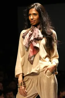 A model displays a creation by designer Meera Ali at the  Wills Lifestyle India Fashion week 2012,in New Delhi on Sunday. .