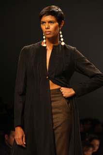 A model displays a creation by designer Meera Ali at the  Wills Lifestyle India Fashion week 2012,in New Delhi on Sunday. .