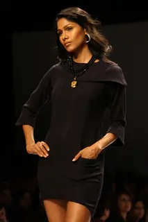 A model displays a creation by designer Meera Ali at the  Wills Lifestyle India Fashion week 2012,in New Delhi on Sunday. .