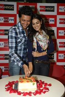 Ritesh & Genelia promoting their film Tere Naal Love Ho Gaya at 92.7 BIG FM Studios in Andheri, Mumbai