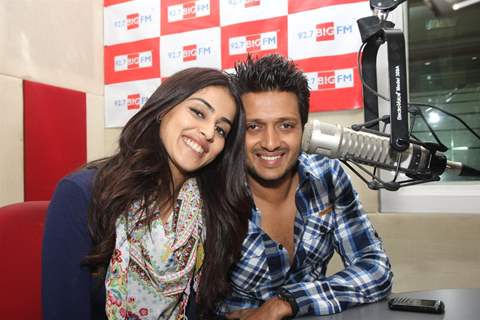 Ritesh & Genelia promoting their film Tere Naal Love Ho Gaya at 92.7 BIG FM Studios in Andheri, Mumbai