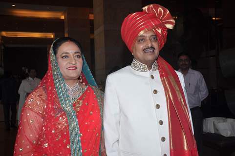 Groom's parents Vaishali and Vilasrao Deshmukh during the wedding ceremony of son Dheeraj Deshmukh and Honey Bhagnani. .