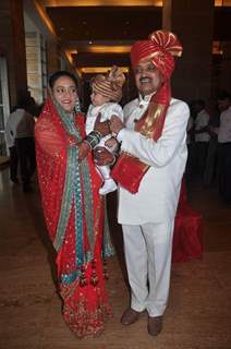 Groom's parents Vaishali and Vilasrao Deshmukh during the wedding ceremony of son Dheeraj Deshmukh and Honey Bhagnani. .