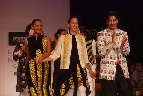 Model walk the ramp for Masaba Shivan Naresh show at Lakme Fashion Week day 1 at Grand Hyatt in Mumbai. .