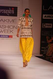 Model walk the ramp for Masaba Shivan Naresh show at Lakme Fashion Week day 1 at Grand Hyatt in Mumbai. .