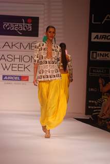 Model walk the ramp for Masaba Shivan Naresh show at Lakme Fashion Week day 1 at Grand Hyatt in Mumbai. .