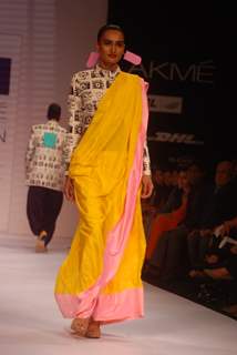 Model walk the ramp for Masaba Shivan Naresh show at Lakme Fashion Week day 1 at Grand Hyatt in Mumbai. .