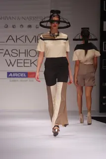 Model walk the ramp for Masaba Shivan Naresh show at Lakme Fashion Week day 1 at Grand Hyatt in Mumbai. .