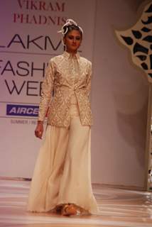 Model walk the ramp for designer Vikram Phadnis on day 1 of the Lakme Fashion Week at Grand Hyatt in Mumbai. .