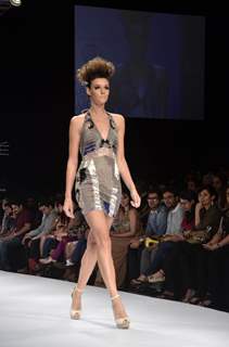 Model on the ramp for designers Drashta and Khushali Kumar on Lakme Fashion Week day 1 at Grand Hyatt in Mumbai. .