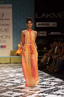 Model on the ramp for designer Anita Dongre on Lakme Fashion Week day 3 in Mumbai.