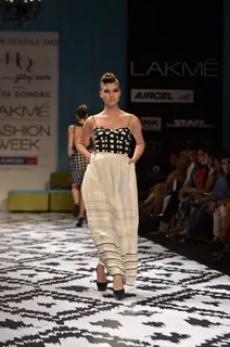 Model on the ramp for designer Anita Dongre on Lakme Fashion Week day 3 in Mumbai.