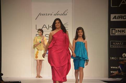 Model on the ramp for designer Purvi Doshi on Lakme Fashion Week day 3 in Mumbai.