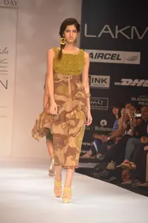 Model on the ramp for designer Shashikant Naidu on Lakme Fashion Week day 3 in Mumbai.