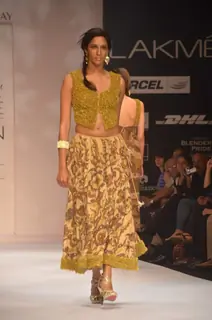 Model on the ramp for designer Shashikant Naidu on Lakme Fashion Week day 3 in Mumbai.