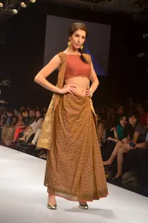 Model on the ramp for designer Shashikant Naidu on Lakme Fashion Week day 3 in Mumbai.