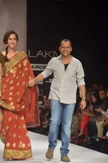 Model on the ramp for designer Shashikant Naidu on Lakme Fashion Week day 3 in Mumbai.