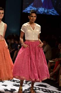 Model on the ramp for designer Anita Dongre on Lakme Fashion Week day 3 in Mumbai. .