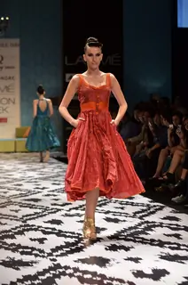 Model on the ramp for designer Anita Dongre on Lakme Fashion Week day 3 in Mumbai. .