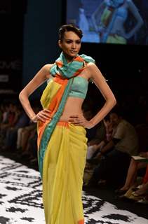 Model on the ramp for designer Anita Dongre on Lakme Fashion Week day 3 in Mumbai. .