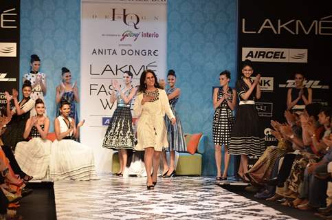 Model on the ramp for designer Anita Dongre on Lakme Fashion Week day 3 in Mumbai. .