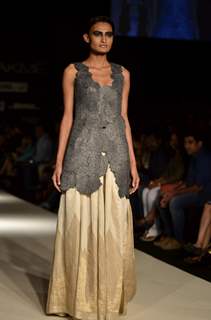 Model on the ramp for designer Krishna Mehta on Lakme Fashion Week day 3 in Mumbai. .