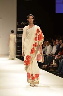 Model on the ramp for designer Krishna Mehta on Lakme Fashion Week day 3 in Mumbai. .