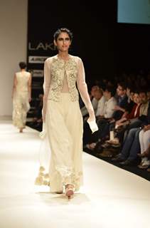 Model on the ramp for designer Krishna Mehta on Lakme Fashion Week day 3 in Mumbai. .