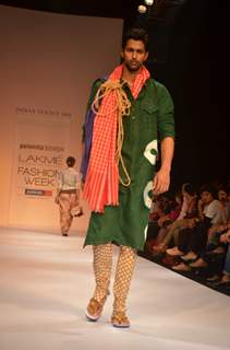 Model on the ramp for designer Protima Banerjee on Lakme Fashion Week day 3 in Mumbai. .