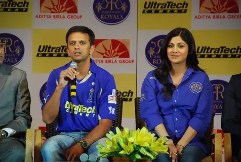 Shilpa Shetty and Rahul Dravid during the unveiling of the Rajasthan Royals Jersey at JW Marriott Hotel in Mumbai