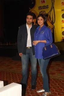 Shilpa Shetty and Rahul Dravid during the unveiling of the Rajasthan Royals Jersey at JW Marriott Hotel in Mumbai