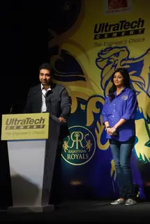 Shilpa Shetty and Rahul Dravid during the unveiling of the Rajasthan Royals Jersey at JW Marriott Hotel in Mumbai