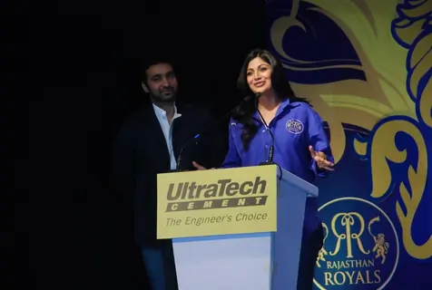 Shilpa Shetty and Rahul Dravid during the unveiling of the Rajasthan Royals Jersey at JW Marriott Hotel in Mumbai