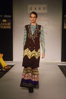 Model on the ramp for designer Garo on Lakme Fashion Week day 5 in Mumbai. .