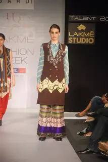 Model on the ramp for designer Garo on Lakme Fashion Week day 5 in Mumbai. .