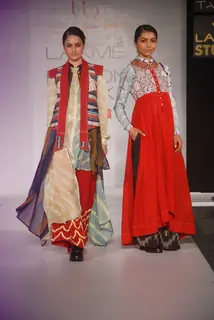Model on the ramp for designer Garo on Lakme Fashion Week day 5 in Mumbai. .
