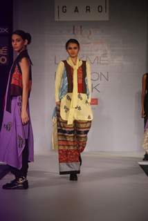 Model on the ramp for designer Garo on Lakme Fashion Week day 5 in Mumbai. .