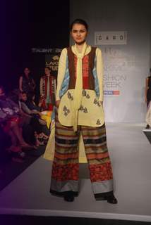 Model on the ramp for designer Garo on Lakme Fashion Week day 5 in Mumbai. .