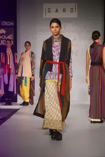 Model on the ramp for designer Garo on Lakme Fashion Week day 5 in Mumbai. .