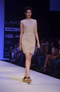 Model on the ramp for designer Sougat Paul on Lakme Fashion Week day 5 in Mumbai. .