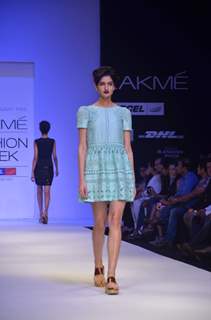 Model on the ramp for designer Sougat Paul on Lakme Fashion Week day 5 in Mumbai. .