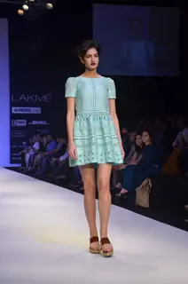 Model on the ramp for designer Sougat Paul on Lakme Fashion Week day 5 in Mumbai. .