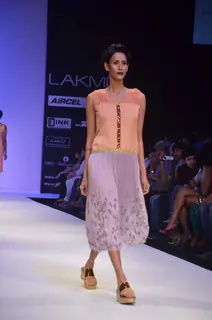 Model on the ramp for designer Sougat Paul on Lakme Fashion Week day 5 in Mumbai. .