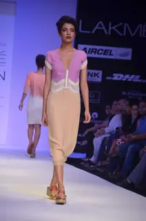 Model on the ramp for designer Sougat Paul on Lakme Fashion Week day 5 in Mumbai. .