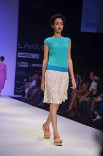 Model on the ramp for designer Sougat Paul on Lakme Fashion Week day 5 in Mumbai. .