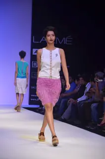 Model on the ramp for designer Sougat Paul on Lakme Fashion Week day 5 in Mumbai. .