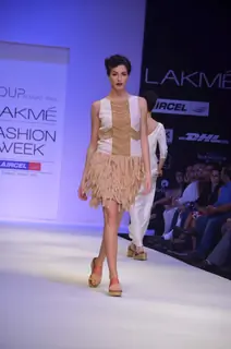 Model on the ramp for designer Sougat Paul on Lakme Fashion Week day 5 in Mumbai. .