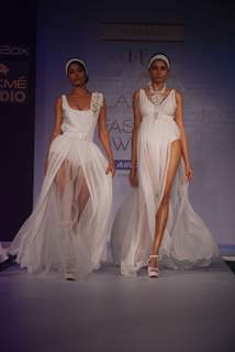 Model on the ramp for designer Nitya Bajaj on Lakme Fashion Week day 5 in Mumbai. .