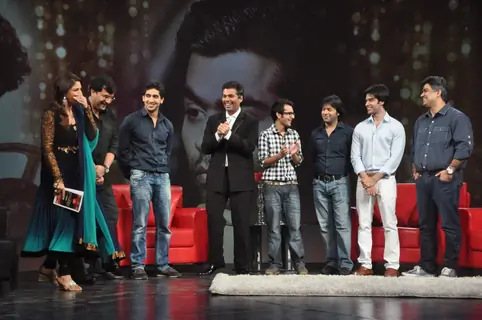 Karan Johar on the sets of NDTV show with Raveena at Yashraj, Mumbai. .