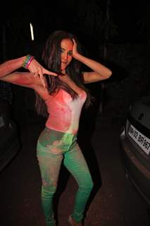 Veena Malik celebrating Holi festival in Mumbai